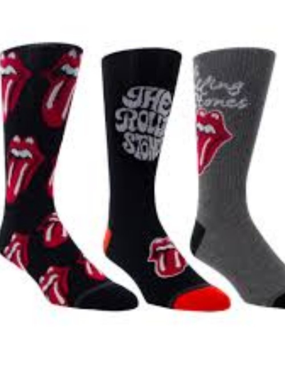 The Rolling Stones Crew Socks 3 Pack from Perri's Men's Shoe Size US 7-12